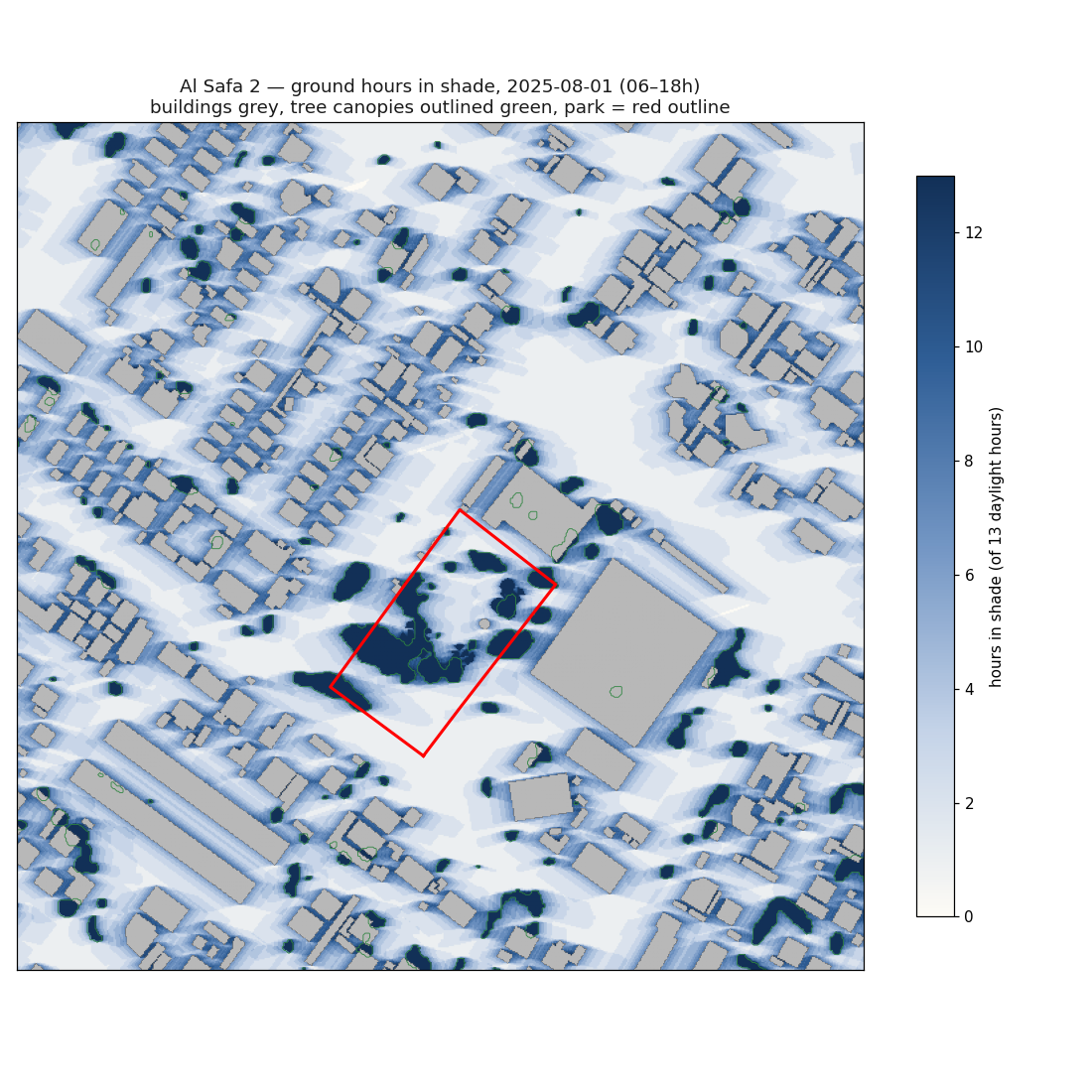 Hours in shade per square metre